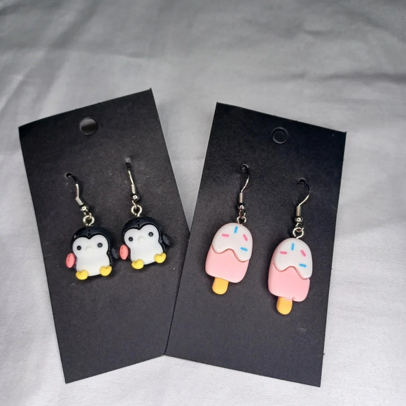 Handmade penguin and Popsicle earrings - Picture 1 of 4